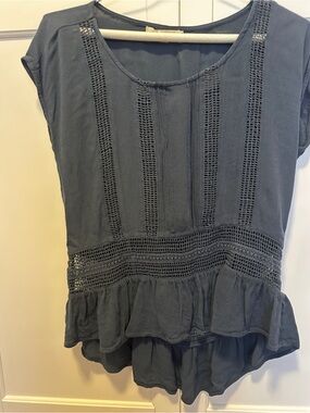 Staring at Stars Charcoal Crochet-Trim Peplum Blouse- XS